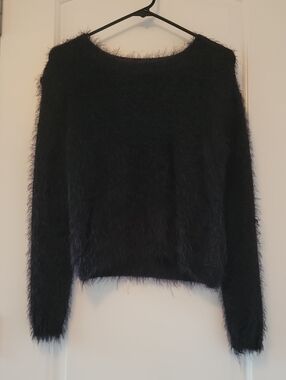 Ambiance Black Fuzzy Crewneck Sweater Size Junior L/Women's S